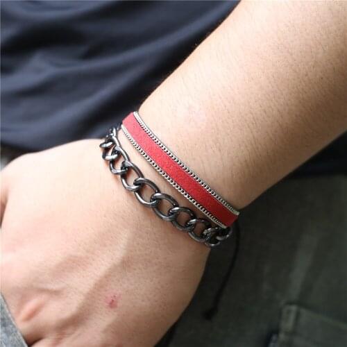 New Colorful Hot Fashion Vintage Hiphop Chain Link Bracelets Punk Leather Male Femme Homme Men Bracelet For Women Jewelry 2019