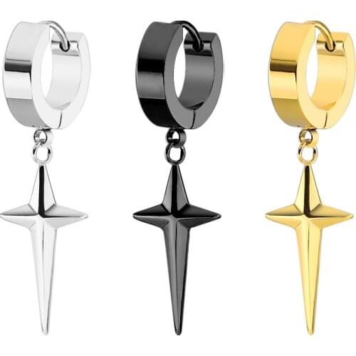 New Kpop Stainless Steel Cross Star Studs Earrings Trendy 2021 Pop Unisex Punk Pendants Earrings For Boys Girls Fashion Jewelry