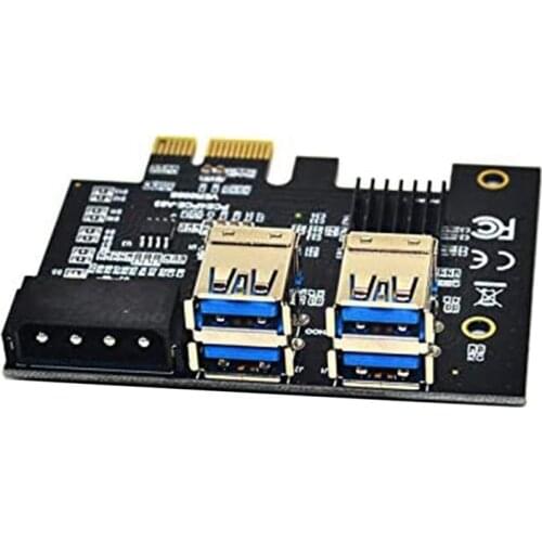 PCI-E 1 to 4 Riser Card PCI-E 1X to 16X 4 Port Dual Layer USB3.0 Expansion Card for BTC Miner Mining