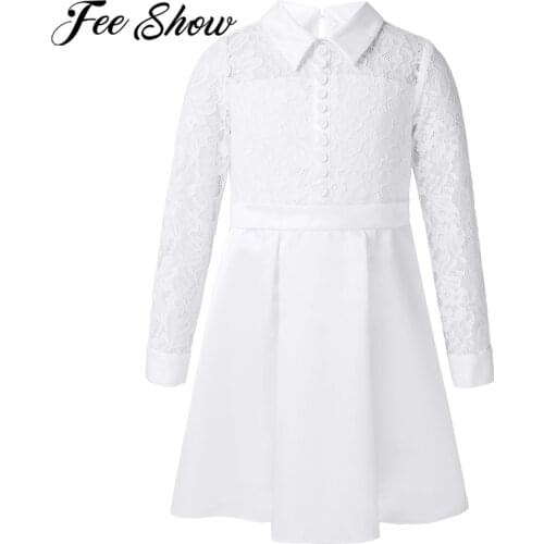 Girls Princess Dress Long Sleeve Lace Flower Girl Dresses Kids Dresses for Girls Wedding Party Bridesmaid Flower Girls Clothes