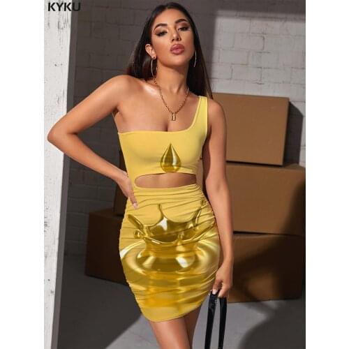 KYKU Brand Psychedelic Dress Women Abstract Bodycon Dress Brown Vestido Sexy Harajuku Halter Sleeveless Womens Clothing