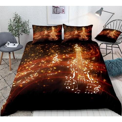 3 Pieces Music Note Violin Duvet Cover Set Glowing Sparks Bedding Kids Boys Girls Microfiber Quilt Cover Queen Black Dropship