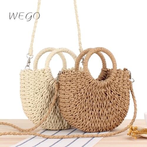 Bohemia Handmade Half-Round Rattan Woven Straw Bag Summer Women Messenger Crossbody Bags Girls Small Beach Handbag 2021