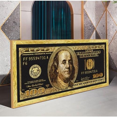 Gold 100 Dollar Bill Decoration Posters And Prints Living Room Modern Fashion Wall Art Cash Picture On No Frame Canvas Painting