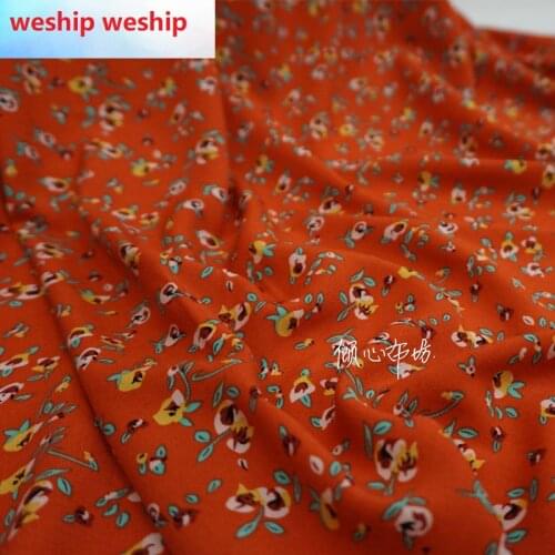 Twill cotton soft dress Orange small broken flower Satin silk fabric Satin de soie Satén шелк hanfu cloth DIY patchworkbag
