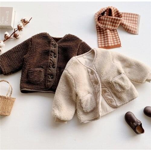 Little Girls Woolen Jacket Coat Autumn 2021 New Infant Children Childrens Furry Fake Fur Winter Wool Cotton Blends Outwear