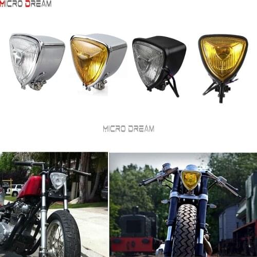 Universal H4 Motorcycles Triangle Retro Headlight 12V 55/60W Halo Fron Head Lamp Light For Harley Old School Sporsters Choppers