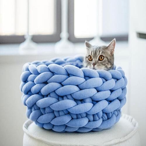 Knitted Cat Nest DIY Thick Pet House Handmade Pet Kennel Puppy Litter Cushion Soft And Warm Dogs Braid Mat Sleepping Bag Beds