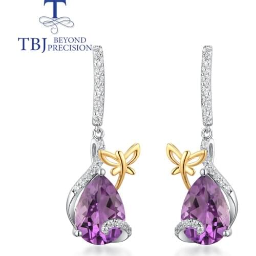 TBJ,2021 7ct Natural Brazil amethyst clasp earring Butterfly design 925 steling silver fine jewelry for women girls nice gift