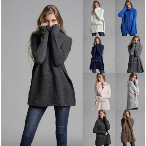 Womens turtleneck sweater 2021 autumn new large size loose solid color long-sleeved sweater trendy casual womens clothing
