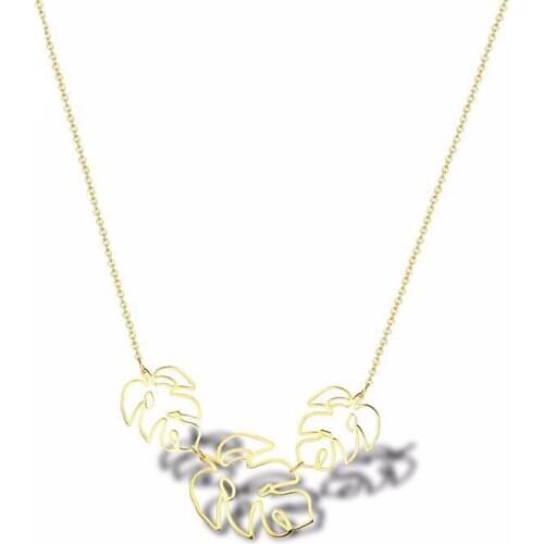 RIR Stainless Steel Hollow Golden Leaf Unique Necklace Simple Plant Nature Temperament Ladies Jewellery Necklaces