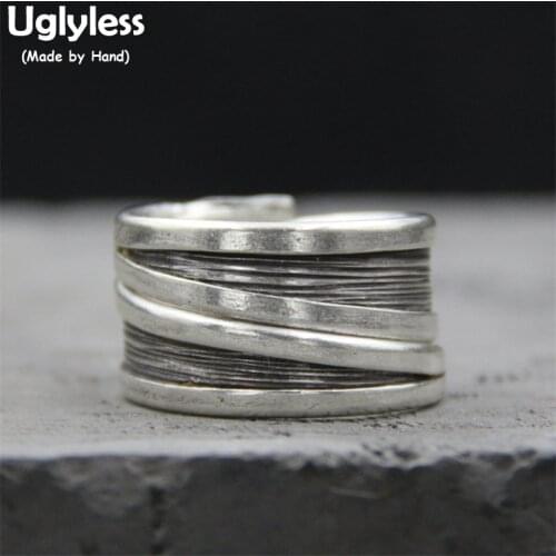 Uglyless Real S 925 Sterling Silver Women Vintage Ethnic Adjustable Open Finger Rings Personalized Wide Ring Thai Silver Bijoux