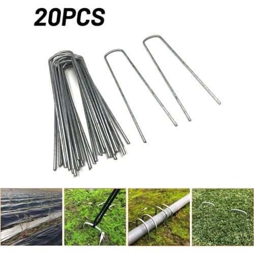 20pcs Galvanised Metal Ground U Mulch Nail Weedproof Cloth Nails Tent Pegs Turf Fixation Yard Pipes Garden Greening