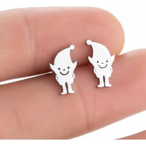 2020 New Small Female Earrings Unusual Fashion Christmas Stainless Steel Ghost Earrings Cute Girl Silver Color Jewelry Punching
