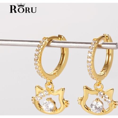 2021 Womens Lovely Cat Hoop Earrings Sterling Silver 925 with Gold Plated Shiny CZ Ear Rings Fine Jewelry Party Wedding Gifts