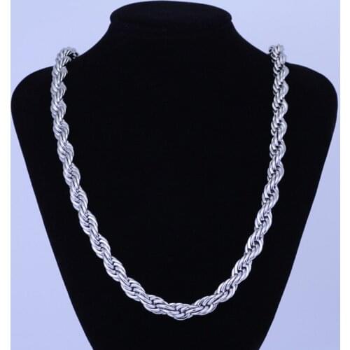 3.8mm Silver Color Necklace for Men Women Twisted Rope Design Choker Solid Stainless Steel Chain Bohemian Style 20inch Link