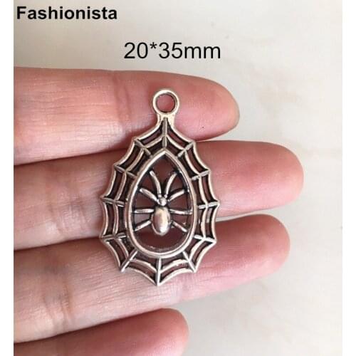 50 pcs -Antique Silver Metal Spider on its Cobweb Charms Pendant 20*35mm,Fit Earrings Necklace Making,Jewel Findings
