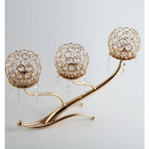 European 3 Arms Decorative Candle Holders Gold Creative Wedding Crystal Candleabra Romantic Candlelight Dinner Ornaments