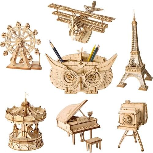 DIY 3D Wooden Model Building Kits Toys Assembly Model Toys Plane Merry Go Round Ferris Wheel Toys for Children
