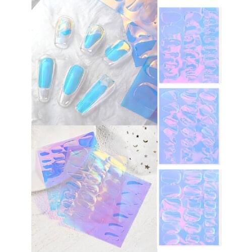 25 kinds Aurora Irridescent Foil for Nails Broken Glass Ice Cube Design Luxury Nail Sticker Transfer Foil Set for Manicure