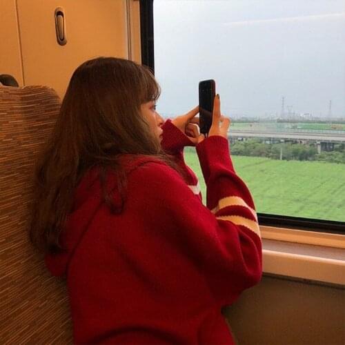 Thick Simple Cardigan Outwear Striped Zipper Pocket Hooded Fashion Loose Korean Style New Arrival Female Women Sweaters