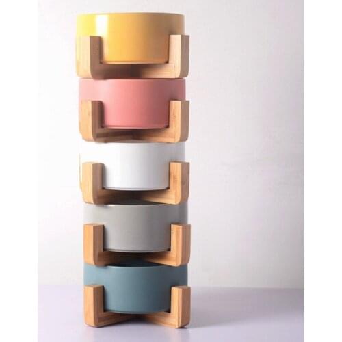 Ceramic Bowl for Pets Nordic Wooden Stand Salad Bowl Cat Bowl Ceramic Cat Food Bowl Dog Rice Bowl Water Dog Food Pet Bowl