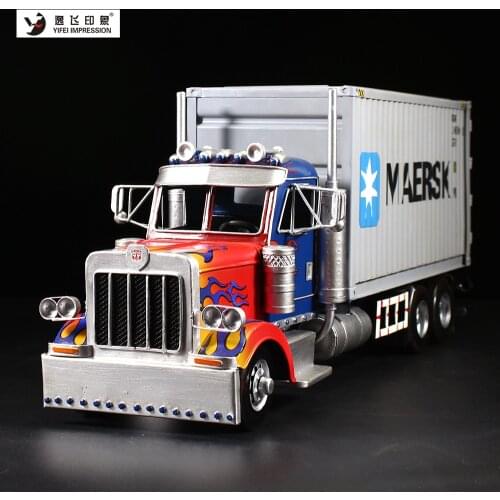 Container Truck Paper Draw Box Miniatures Retro Vintage Handmade Iron Crafts Home Decor Ornaments Decoration Birthday Gift