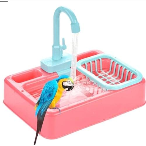 Parrot Feeder Automatic Bird Bathtub Swimming Pool Faucet Parrot Bath Shower Water Dispenser Bird Cage Bathroom Pet Parrot Toys