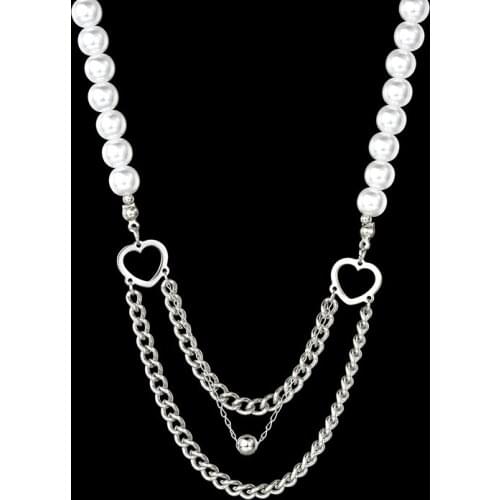 Letdiffery Luxury Imitation pearls Women Necklaces Stainless Steel Heart Wedding Necklace for Engagement Gifts