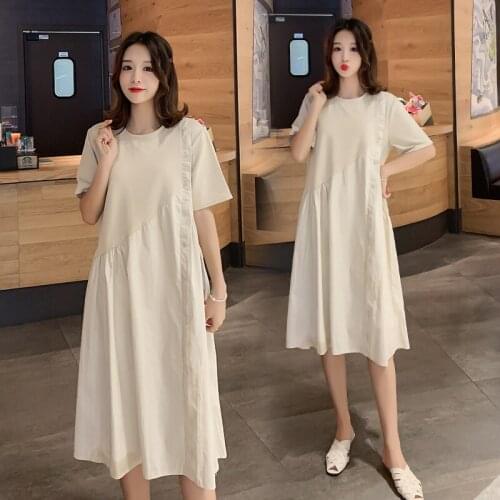 Summer Casual Cotton Patchwork Maternity Dress Large Size Loose Clothes for Pregnant Women Slim Pregnancy Clothing