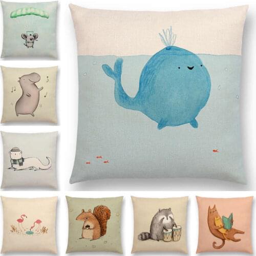 Hot Sale Cute Cartoon Animals Fun Everyday Lovely Bear Hippo Elephant Whale Cat Dog Pug Cushion Cover Sofa Throw Pillow Case