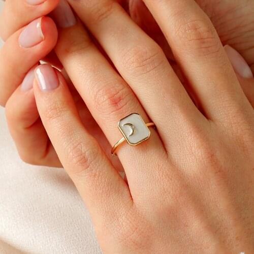 Minimalist Square Dripping Oil Rings for Women Fashion Gold Metal Geometric Moon Crystal Thin Finger Rings Jewelry Accessories