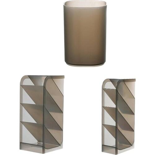 Multi-function 4-Grid Desktop Pen Holder Office School Storage Case Plastic Pen Box Desk Pencil Organizer Clear White Black