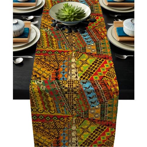 Ethnic Style African Retro Brown Rustic Table Runner Home Dining Room Decor Table Cloth Wedding Christmas Party Table Runners