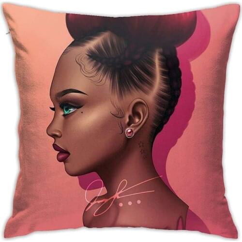 African American Girl Red Hair Throw Pillow Covers Square Decorative Cushion Cover for Home Sofa Bedroom Afro Girl Art Pretty