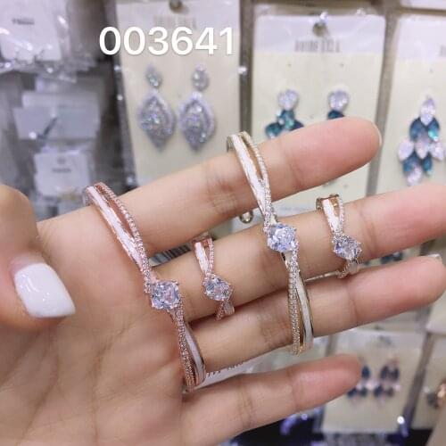 TIRIM 2020 NEW Trendy Bypass Style Bangle Ring for Women Abalone Shell Zirconia Wedding Engage Bracelet Set Dubai Jewelry