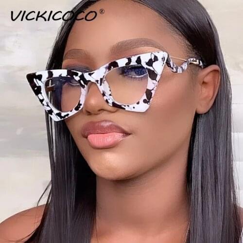 2021 New Women Classic Retro Cat Eye Glasses Frame Fashion Gradient Sunglasses Unique Square Eyewear Punk Flat Mirror Glasses