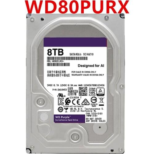 New HDD For WD Puerple 8TB 3.5" SATA 6 Gb/s 256MB 7200RPM For Internal Hard Disk For Surveillance HDD For WD80PURX