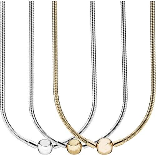 Original Moments Lobster Ball Clasp Smooth Snake Chain Necklace For 925 Sterling Silver Bead Charm Europe DIY Jewelry