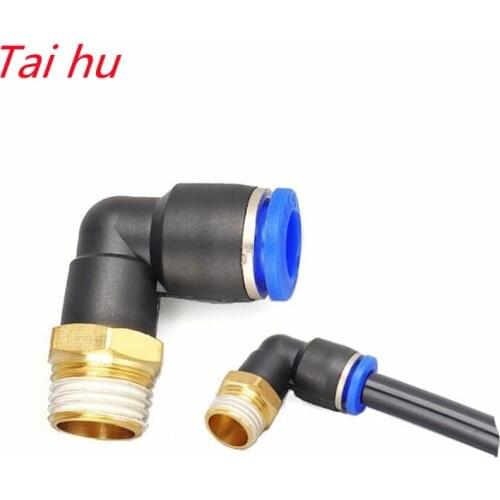 Free shipping PL pneumatic connector 4mm-12mm hose OD 1/8 "1/4" 3/8 "1/2" male pneumatic thread tube elbow connector tube Air P
