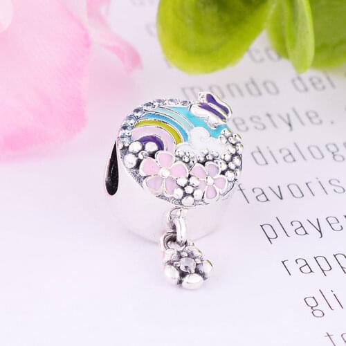 Authentic 925 Silver Rinbow Enamel Flower Butterflly Bead Fit Original Pan Charm Bracelet Jewelry For Making Women Berloque