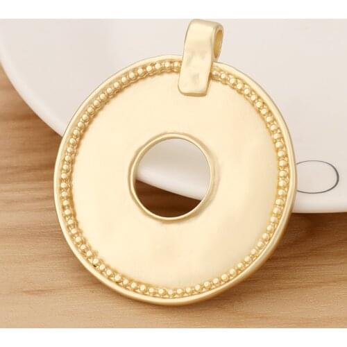 2 Pieces Matte Gold Large Open Hollow Round Circle Charms Pendants Boho for Necklace Jewellery Making 64x55mm