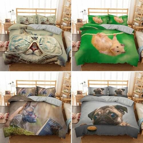 Cute Cat Dog Animals 3D Bedding Cover Quilt Duvet Cover Pillow Case Luxury Kids Bed Sheet Bed Cover Queen Size king Double Size