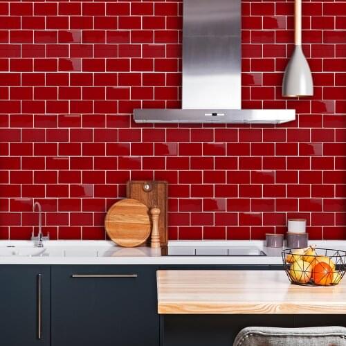 Classic Red Subway Self Adhesive Tile Backsplash 3D Wall Sticker Epoxy Bathroom Kitchen Home Oil-Proof Waterproof Decor