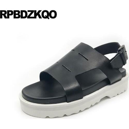 Outdoor strap japanese native italian platform genuine leather men sandals summer designer breathable high quality shoes black