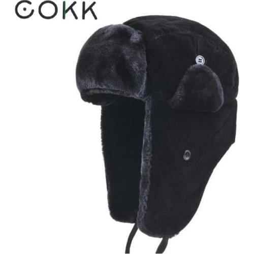 COKK Bomber Hat Female Winter Hats For Men Women Thick Warm Fur Velvet Cold Cap Bone Male Ear Protect Snow Russian Hat Ear Flap