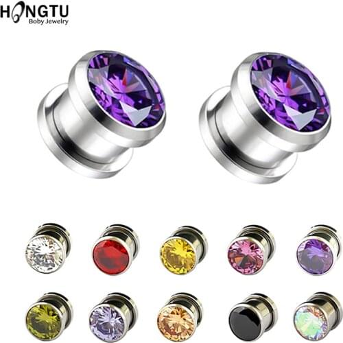 2PCS Cubic Zirconia Tunnel Ear Plugs Stainless Steel Ear Plug Piercing Gauges Earrings Stretching Expander Screw Tunnels Jewel