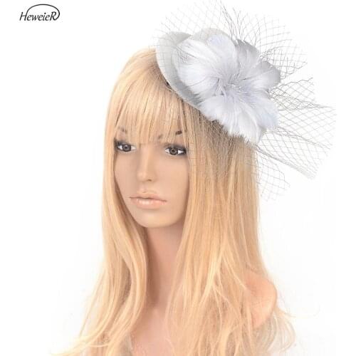 Women Fascinator Mini Top Hat Veil Feather Ascot Party 4color Handmade Hair Clip Lady Headwear Accessories Headwear Hairpiece