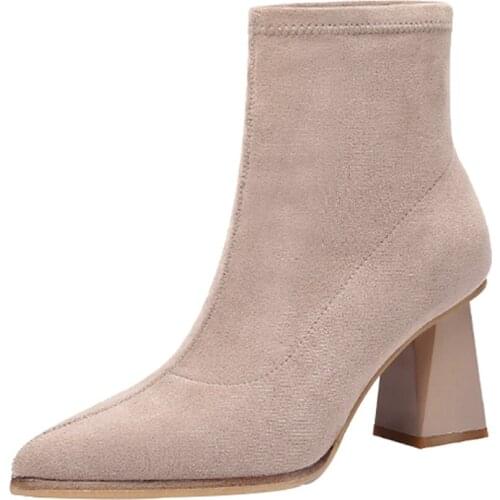 Thick heel short boots women 2020 winter new Korean version of Martin boots suede high heel pointed boots womens boots