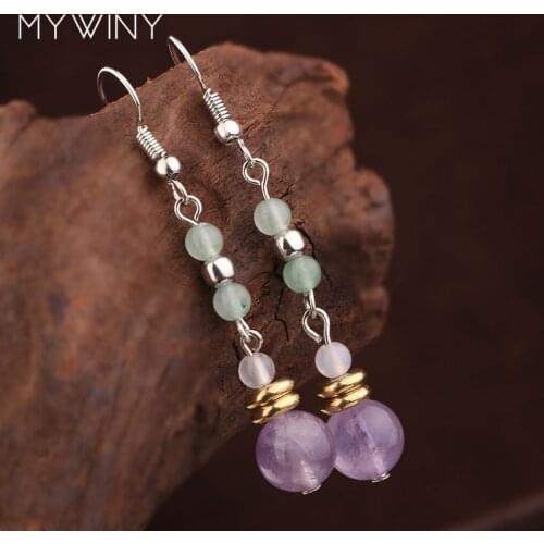 2 colors New red garnet vintage beaded earrings for women,purple nature stones Ethnic exotic earrings jewelry